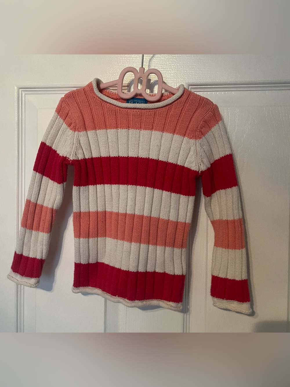 The Children's Place Striped Rib-Knit Crew Sweater in Pink, Red & White